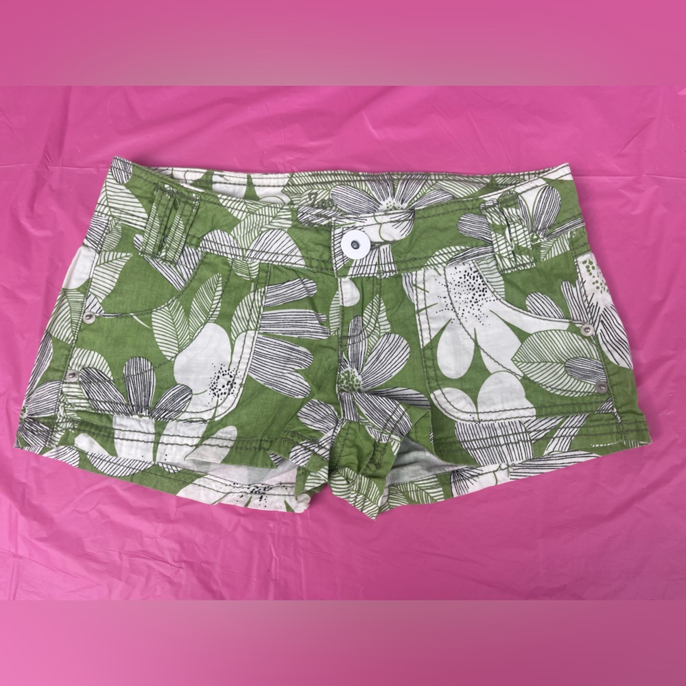 LOW RISE Z.Co JEANS Green Floral Shorts size 1 JUNIORS - Picture 4 of 12